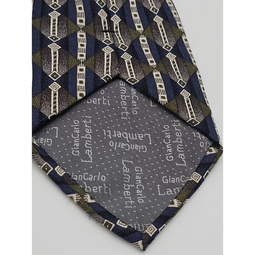 Lamberti Italy Art Deco Necktie Silk Diamond Geometric Vintage Handmade
